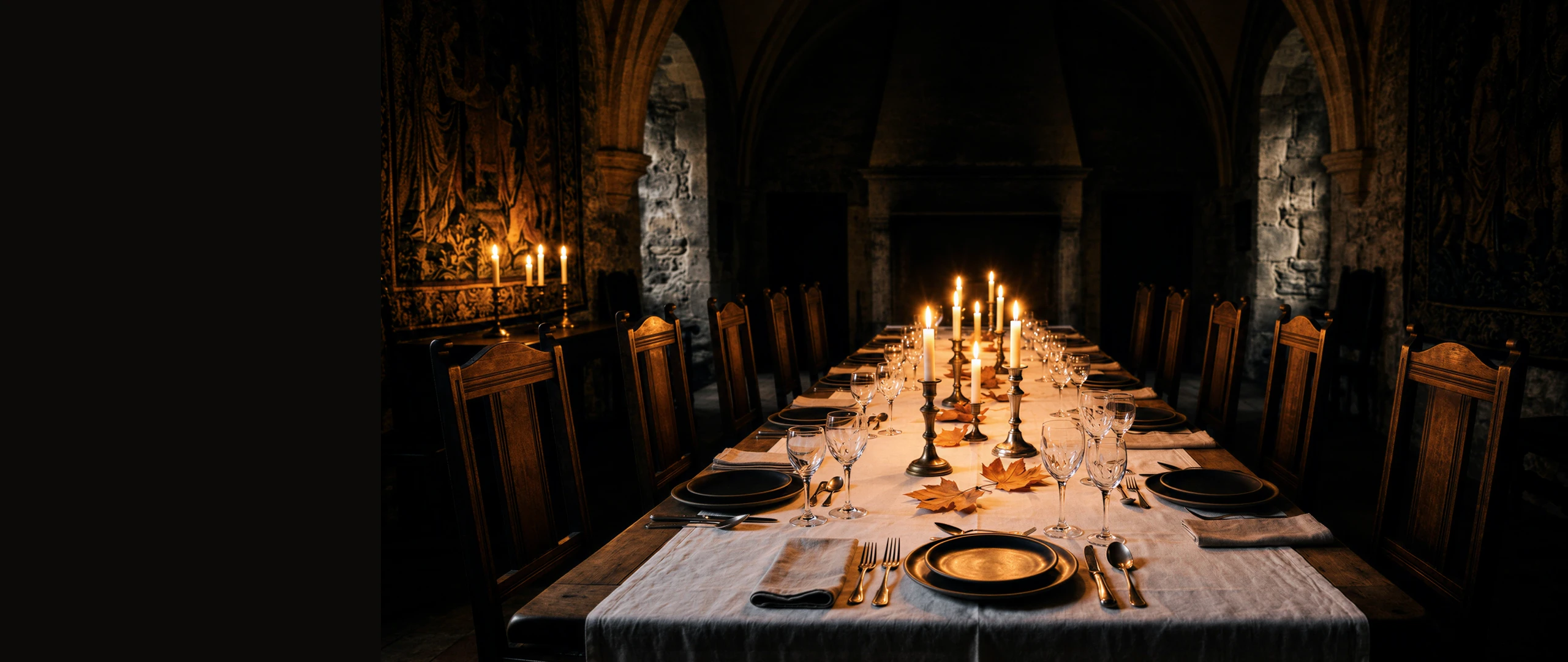 A candlelit Five Seasons table in a dark room